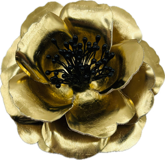 “Cecconis”Gold Patent Leather Rose Brooch & Clip.  Made in the USA with Love