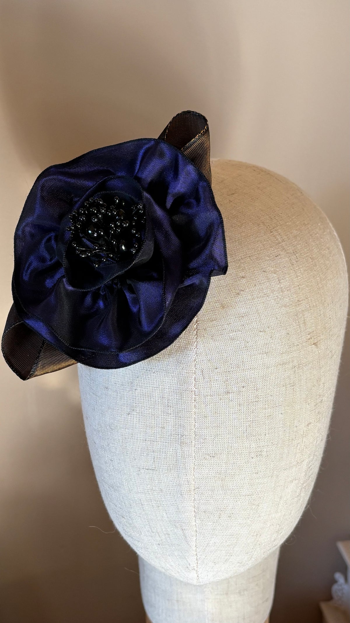 Francesca Petite Brooch & Clip in Aubergine.  Pin or Clip to dresses, lapels, handbag or hat.  Made in the USA.  You can reshape the flower and leaves.  Taffeta from France.