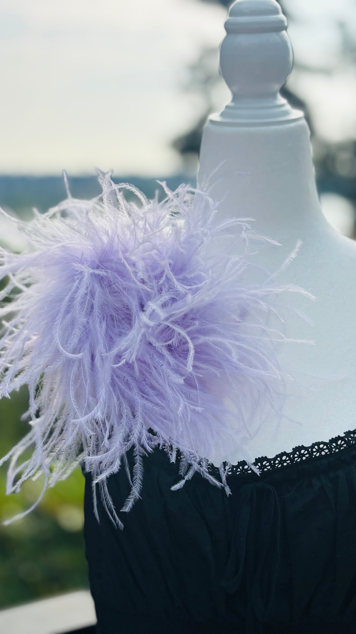 "Dietrich" Grand Ostrich Pin & Clip in Lavender.  Made in the USA. Genuine Ostrich. Available in many colors.  Available in Grand or Petite