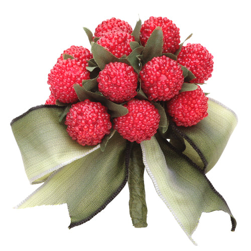 Karin's Garden 3” Raspberry Pin with Ombre Wired Bow Pin Brooch.  Available in Red or Black
