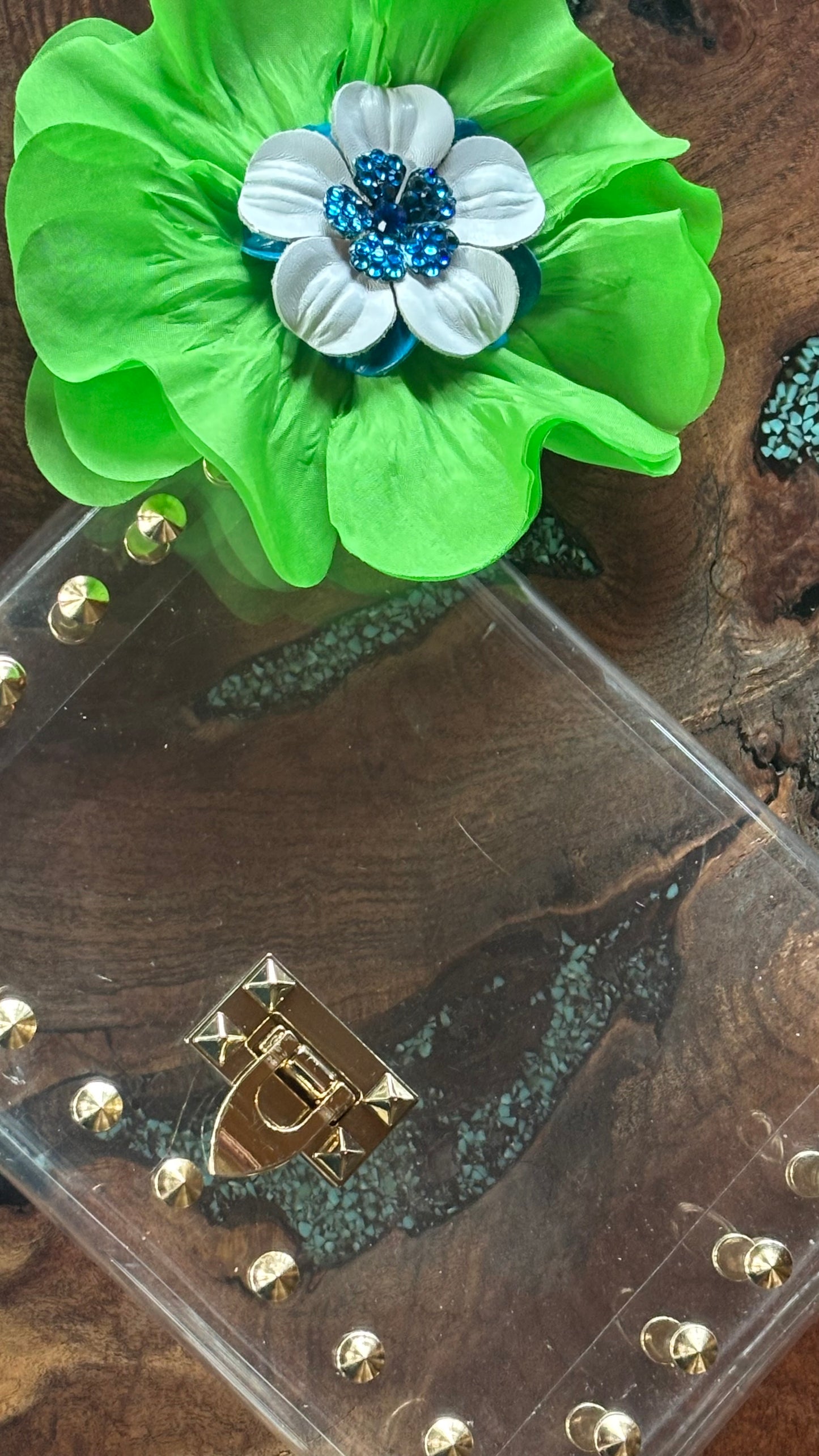 “Seahawks” Silk Poppy with Leather & Crystal Center.  Brooch & Clip.  Made in Seattle, WA.  Multi Use