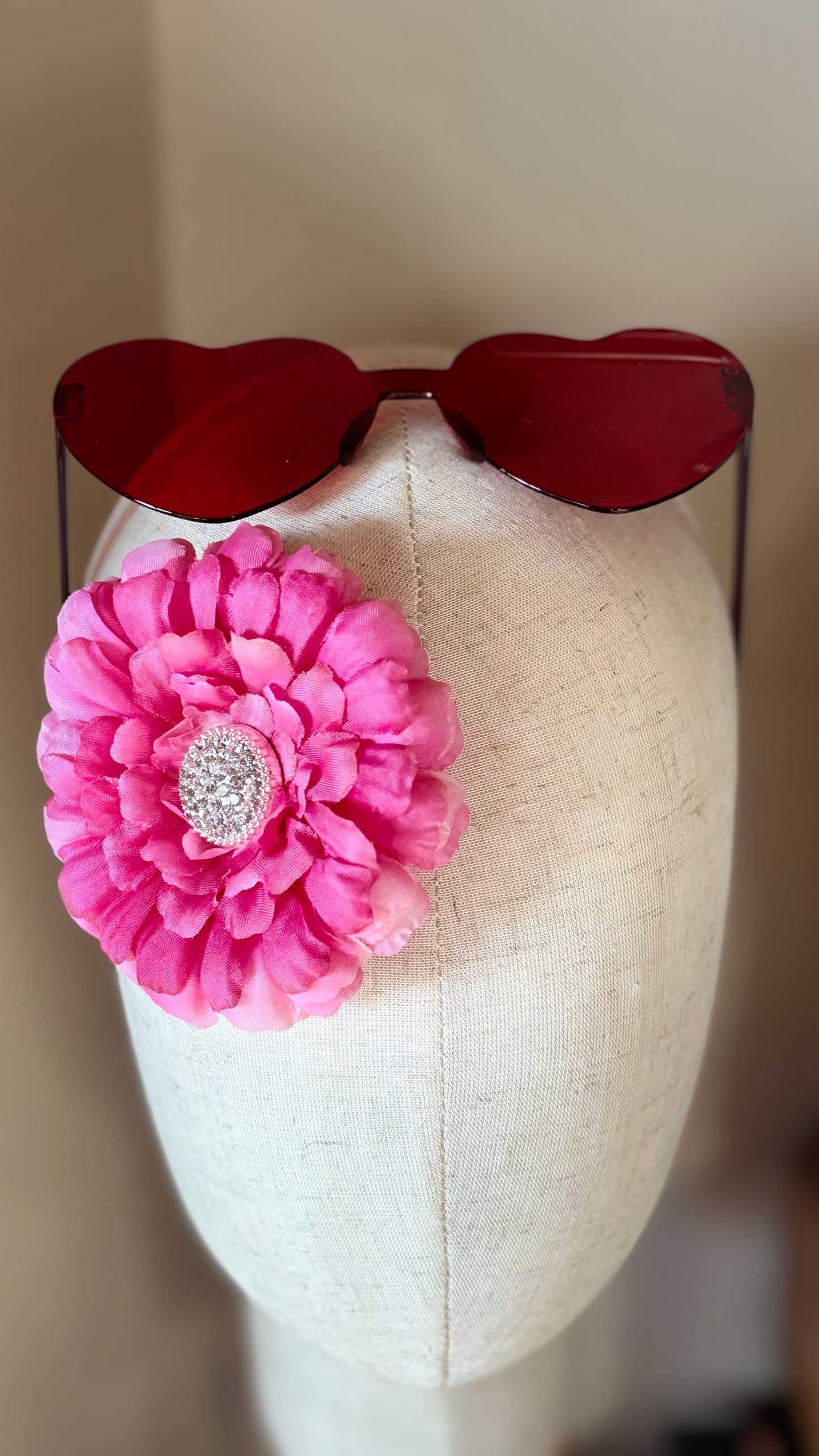 "Dahlia Doll" Pink & Crystal Brooch and Clip.  Pin or Clip into Hair, onto necklace, onto wristlet, on handbag, hat, lapel and more.