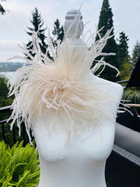 "Dietrich" Grand Ostrich Pin & Clip in Ivory. Made in the USA. Genuine Ostrich. Available in many colors.  Available in Grand or Petite