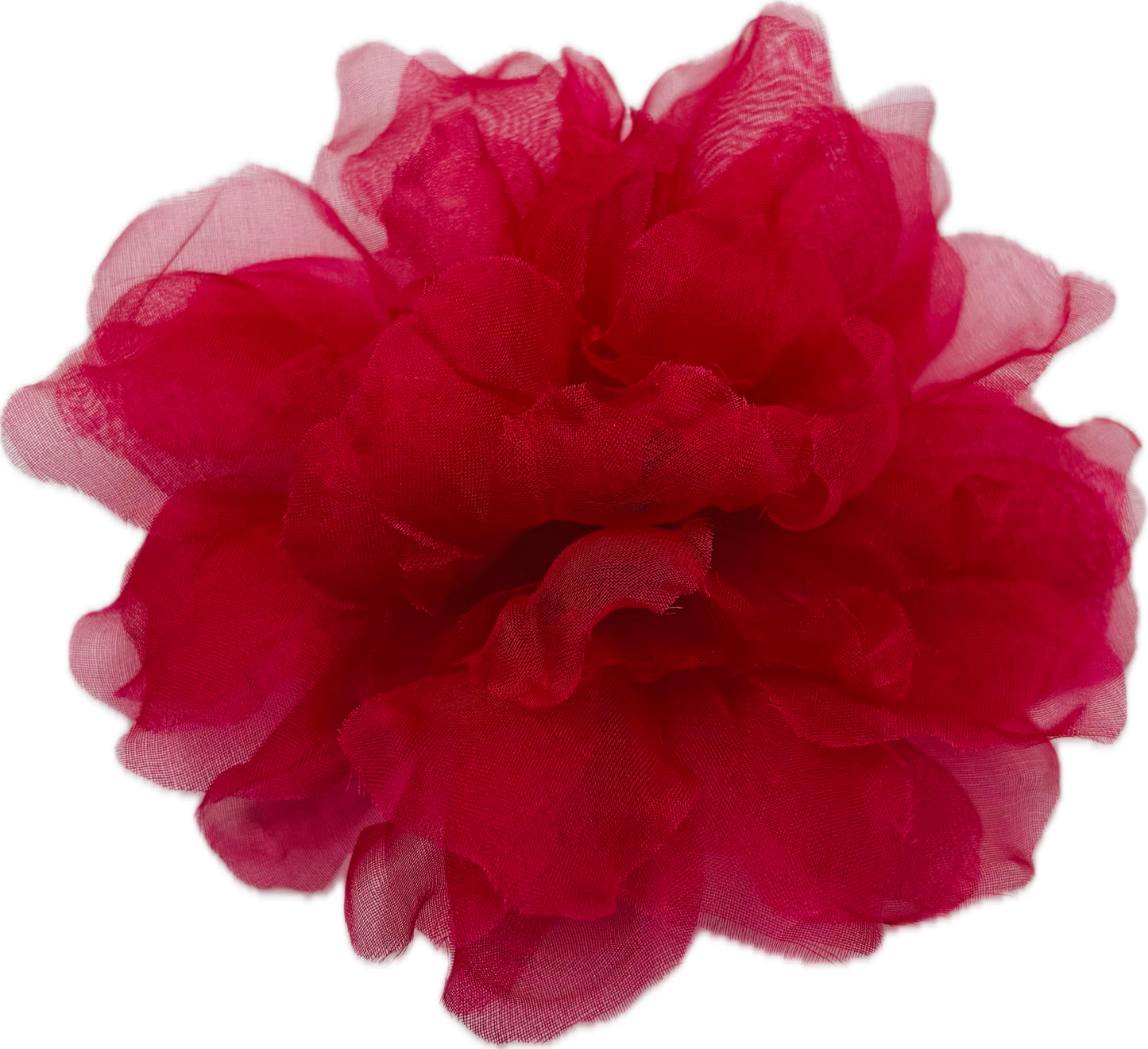 Karin's Garden "Harper" 4" Silk Fuchsia Organza Gardenia Pin Brooch & Clip. Handmade in the USA.  Pin or Clip into hair, onto dress, lapel, handbag and more.