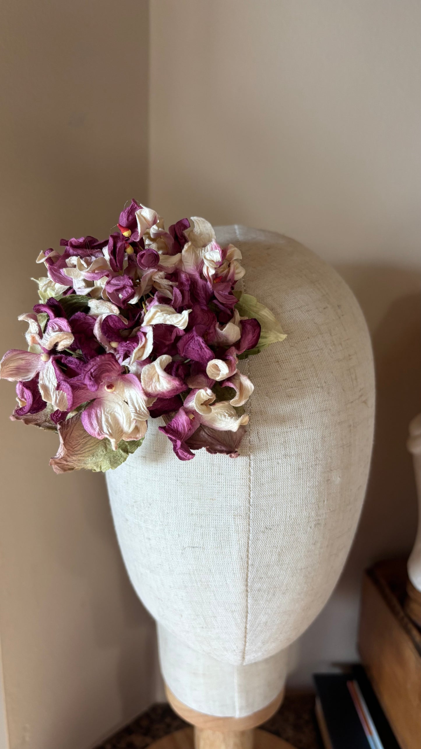 "Esme" Fuchsia Vintage Hydrangea Pin & Clip 4".  Life Like Hydrangeas. Karin's Garden