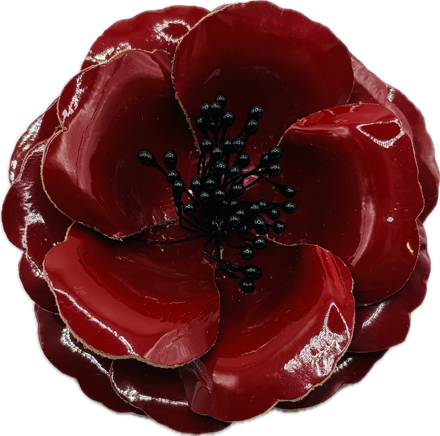 “Cecconis” Red Patent Leather Rose Brooch & Clip.  Made in the USA with Love