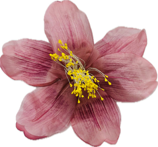 "Clementine" 4" Silk Clematis Pink Brooch and Clip. Karin's Garden. Bendable Petals. Pin or Clip into hair, onto dress, lapel, handbag and more.