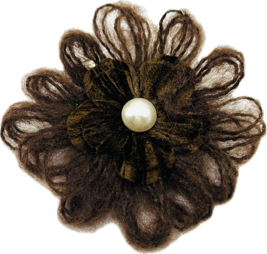 Mohair Velvet Pearl Brooch and Clip in Mocha.  Handmade in the USA