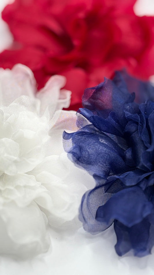 Harper Navy Blue Silk Organza Gardenia Brooch & Clip, 4" – Handmade
