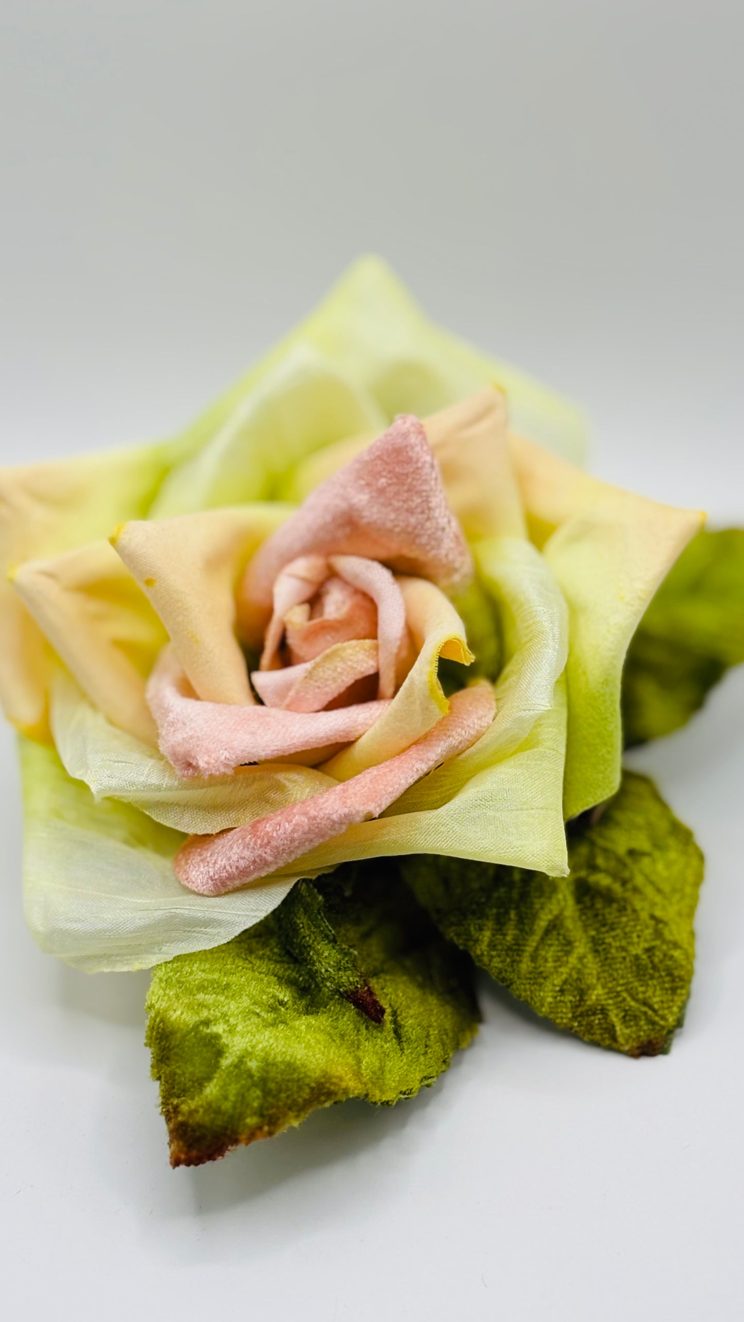 Karin's Garden "Rosalie" 4" Apricot Ivory Rose Pin.  Pin or Clip into Hair or Lapel.