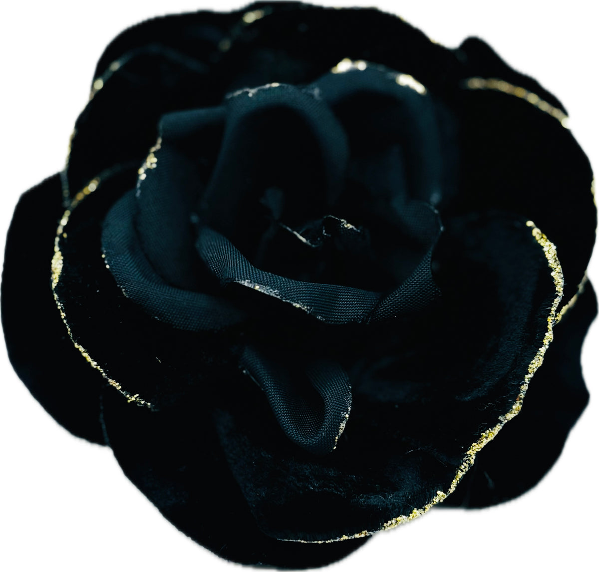 Karin's Garden 3" Mrs. Q. Glam Velvet Blend Black Metallic Edge Rose Pin Brooch Clip.  Made in the USA.
