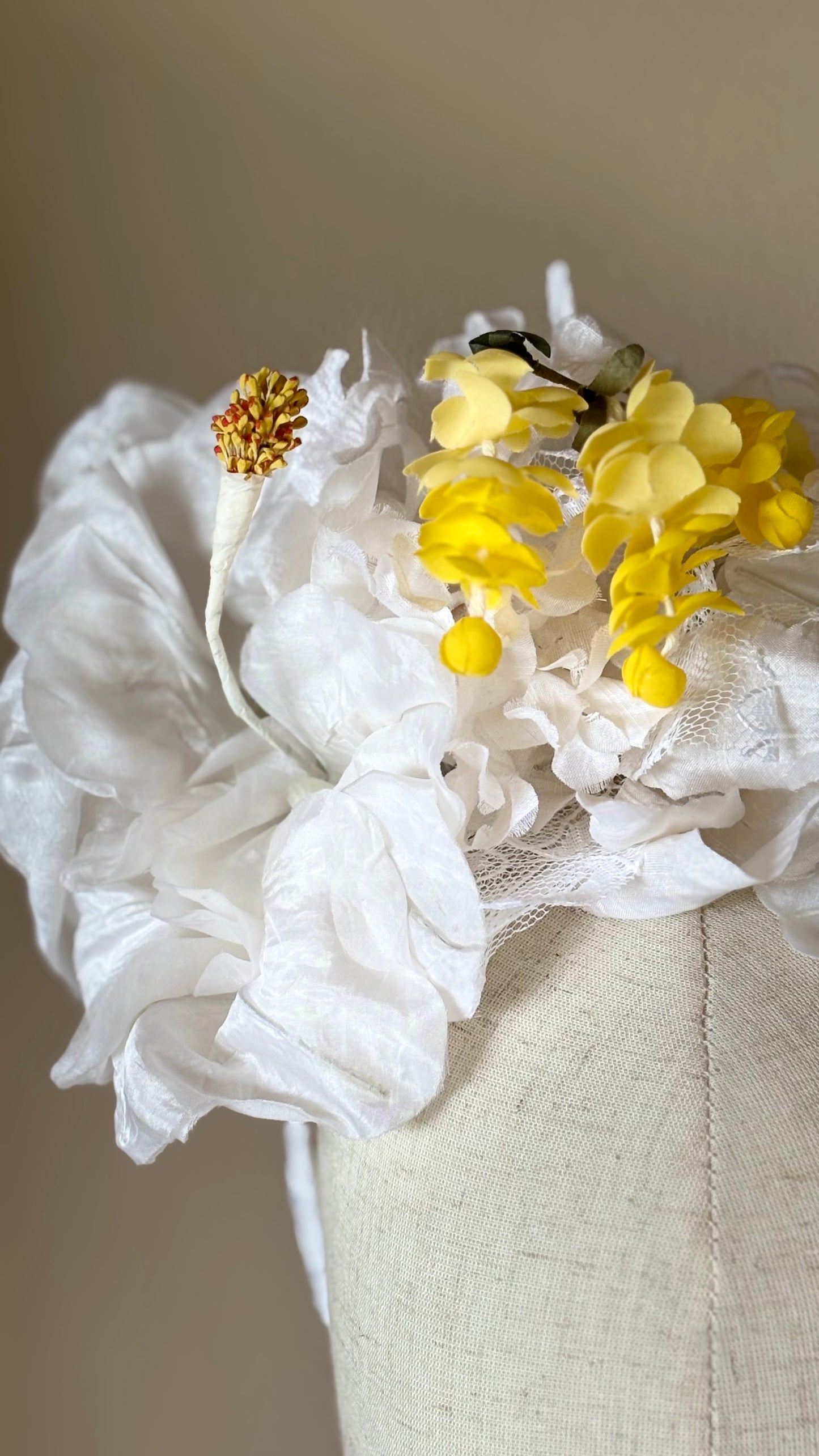 "The Versailles Garden Crown" A one-of-a-kind composition of rare vintage European florals and modern elements, arranged entirely by hand.