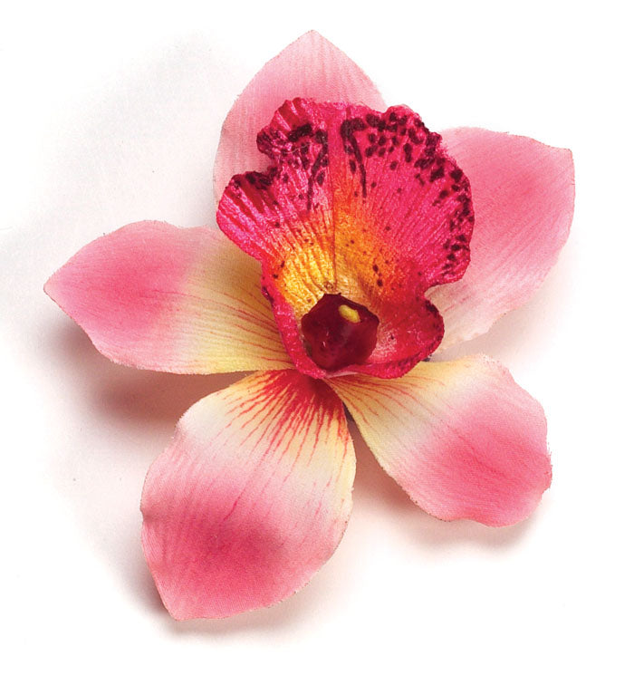 Karin's Garden 3 1/2 インチ ピンク バンダ オーキッド ピンチ クリップ。本物のような蘭です。褒められる準備をしましょう。曲げられる花びら