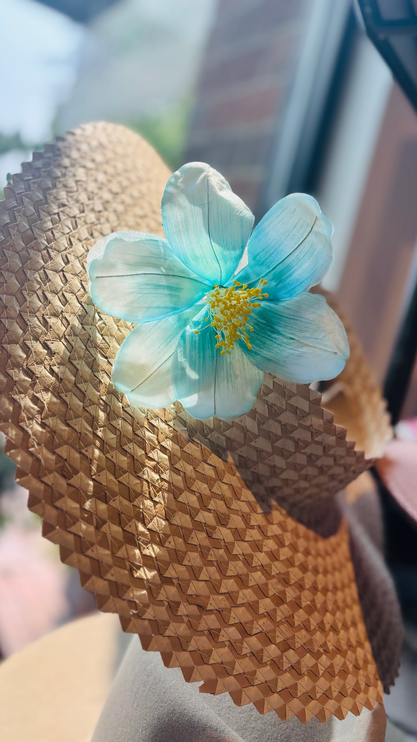 "Clementine" 4" Silk Clematis Sky Blue Brooch and Clip. Karin's Garden. Bendable Petals. Pin or Clip into hair, onto dress, lapel, handbag and more.