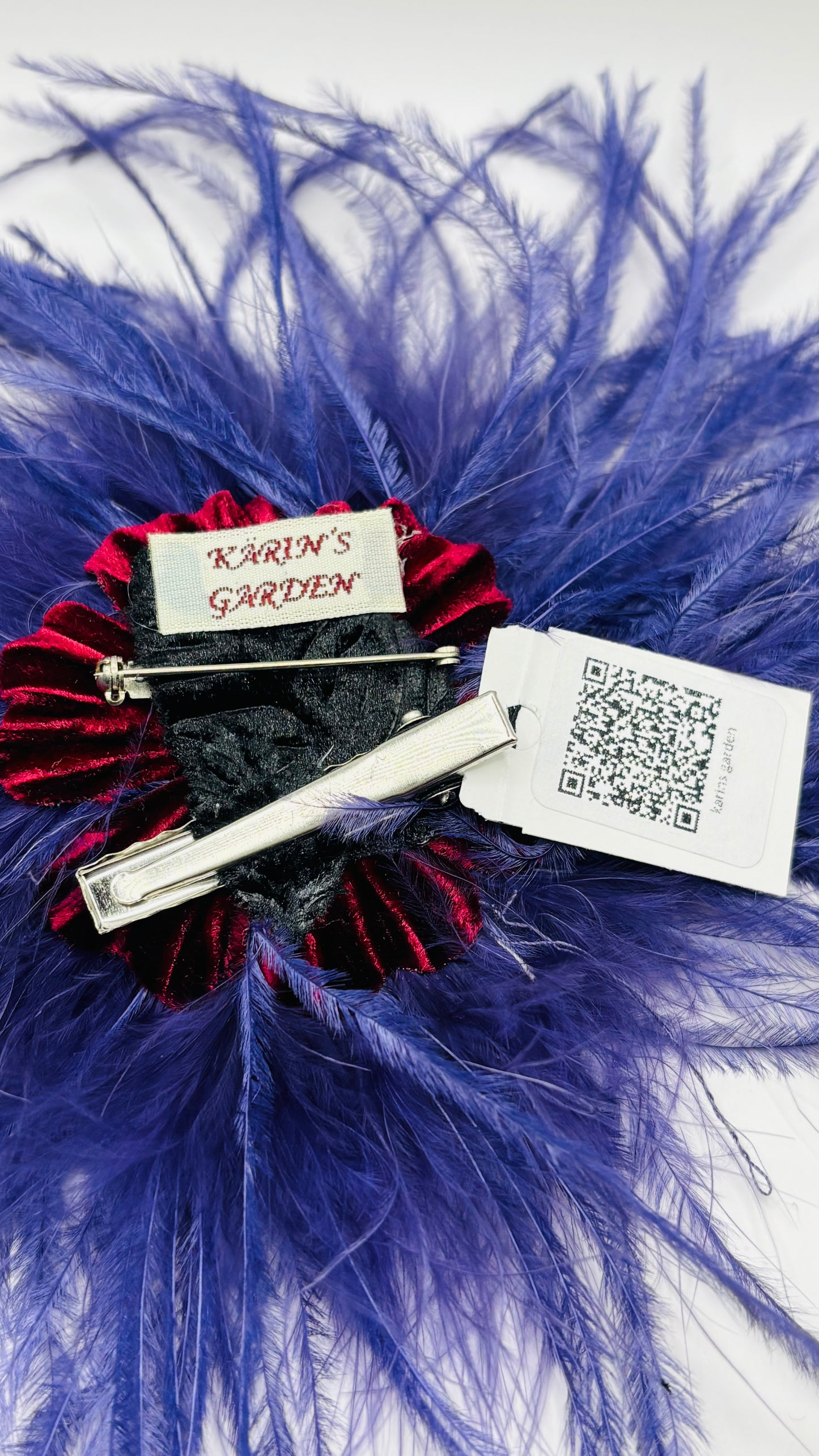 Dietrich Petite Ostrich Pin & Clip in Amethyst.  Handmade in the USA. Genuine Ostrich. Available in many colors.  Available in Petite or Grand