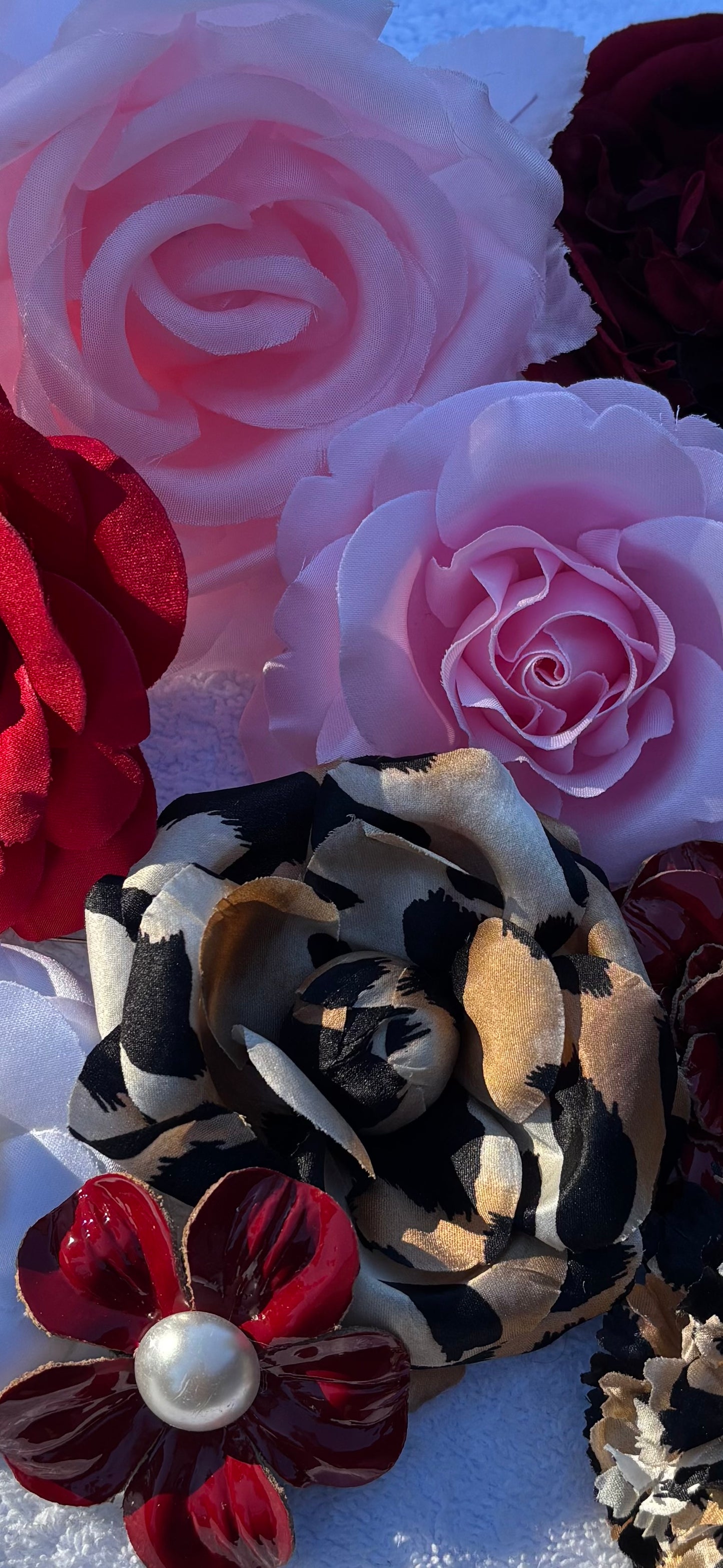 Silk Leopard Brown Tones Rose Brooch & Clip.  3.5" Karin's Garden.  Clip into hair, onto dress, lapel, handbag and more.