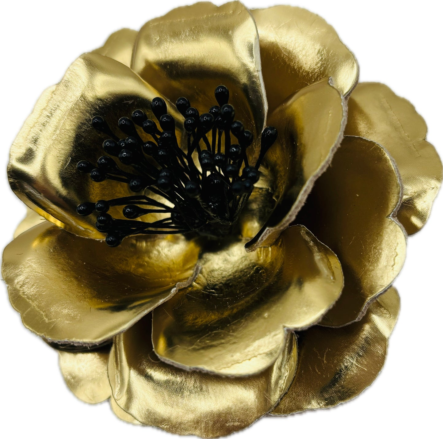 “Cecconis”Gold Patent Leather Rose Brooch & Clip.  Made in the USA with Love