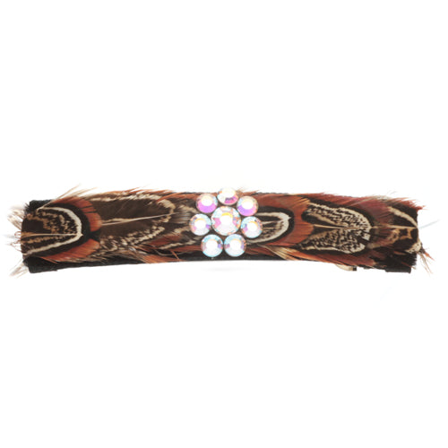 Karin's Garden Brown & Tan Feathers & Crystals French Auto Barrette