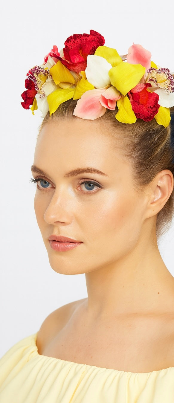 Karin's Garden "Chloe" Pink, White & Lime Vanda Orchids Headband.  1" Comfort Fit Headband.  Handmade in the USA.