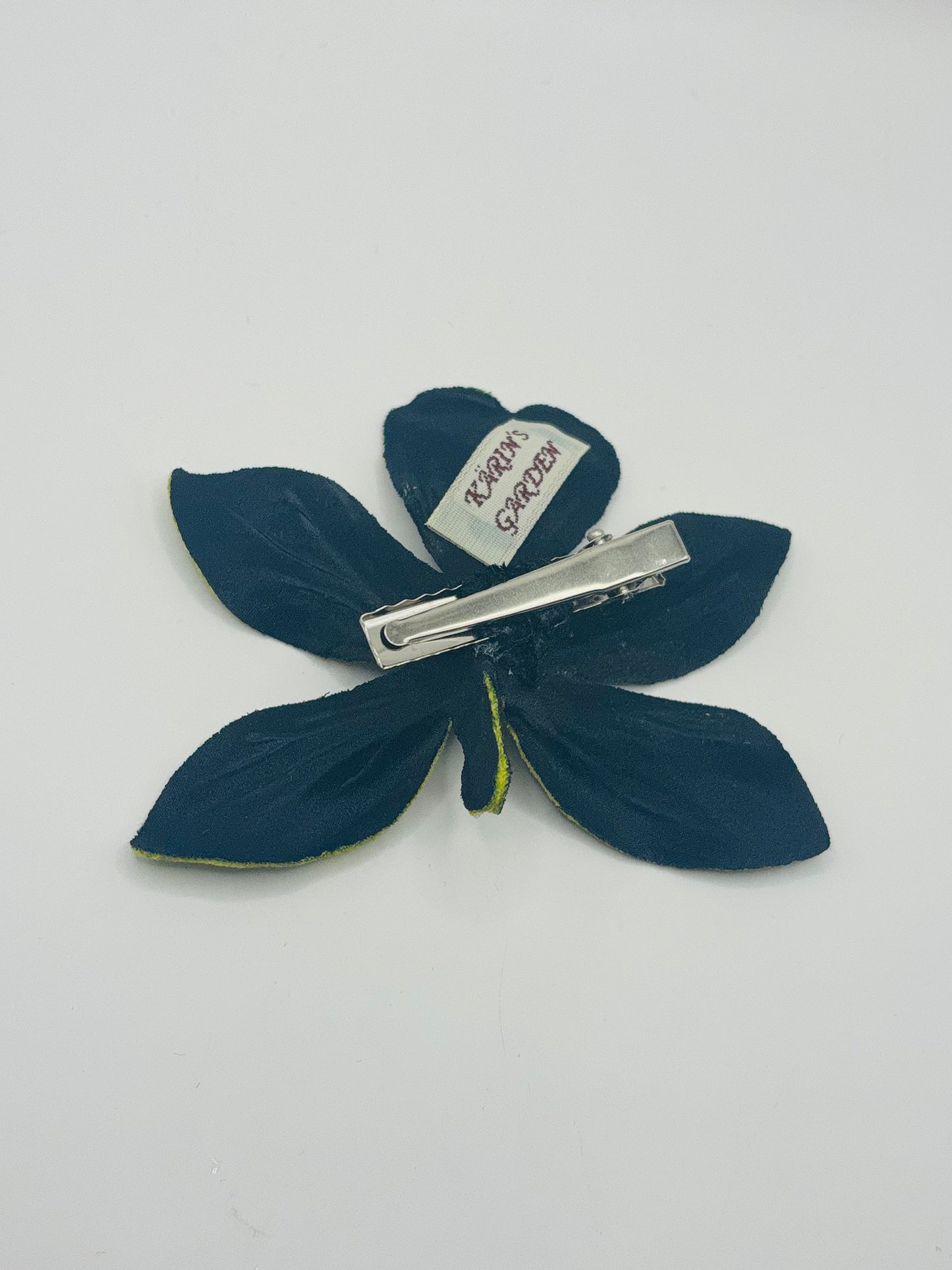 Chartreuse Crushed Velvet Orchid with pearl center Clip into hair, onto lapel, handbag and more
