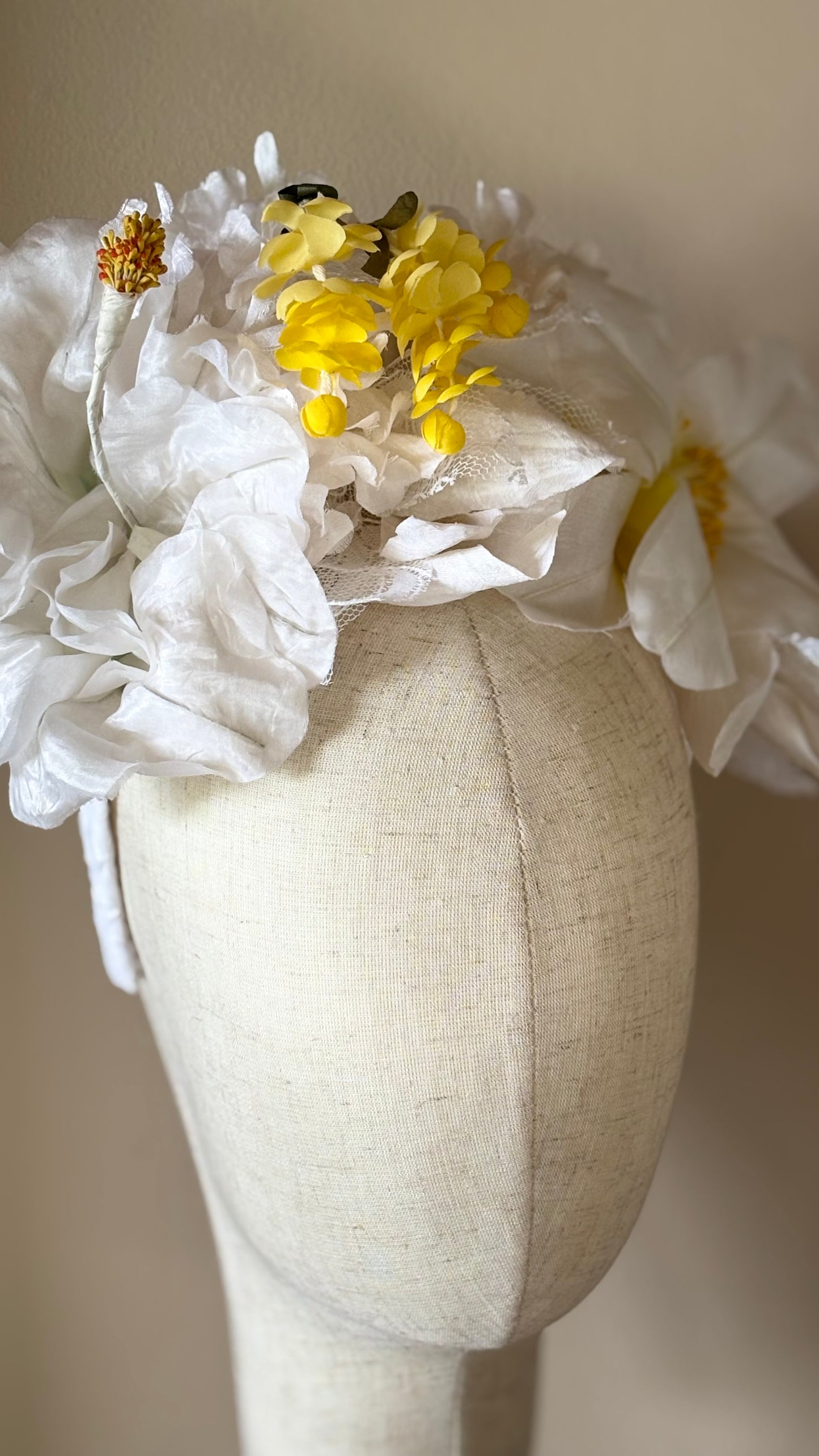 "The Versailles Garden Crown" A one-of-a-kind composition of rare vintage European florals and modern elements, arranged entirely by hand.