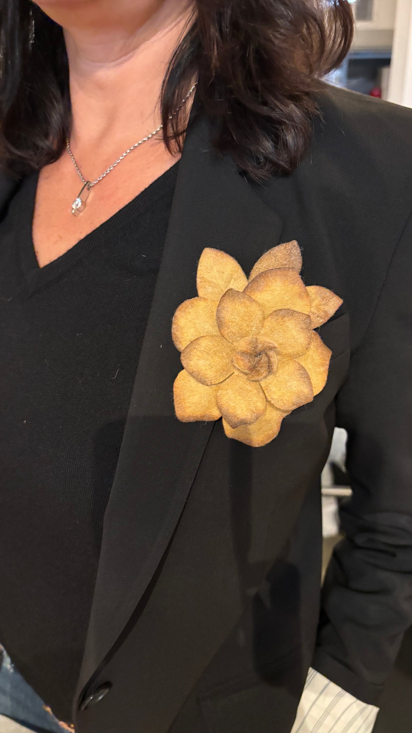 Karin's Garden 4" Camel Classic Felt Gardenia Pin Brooch Flower Pin Clip