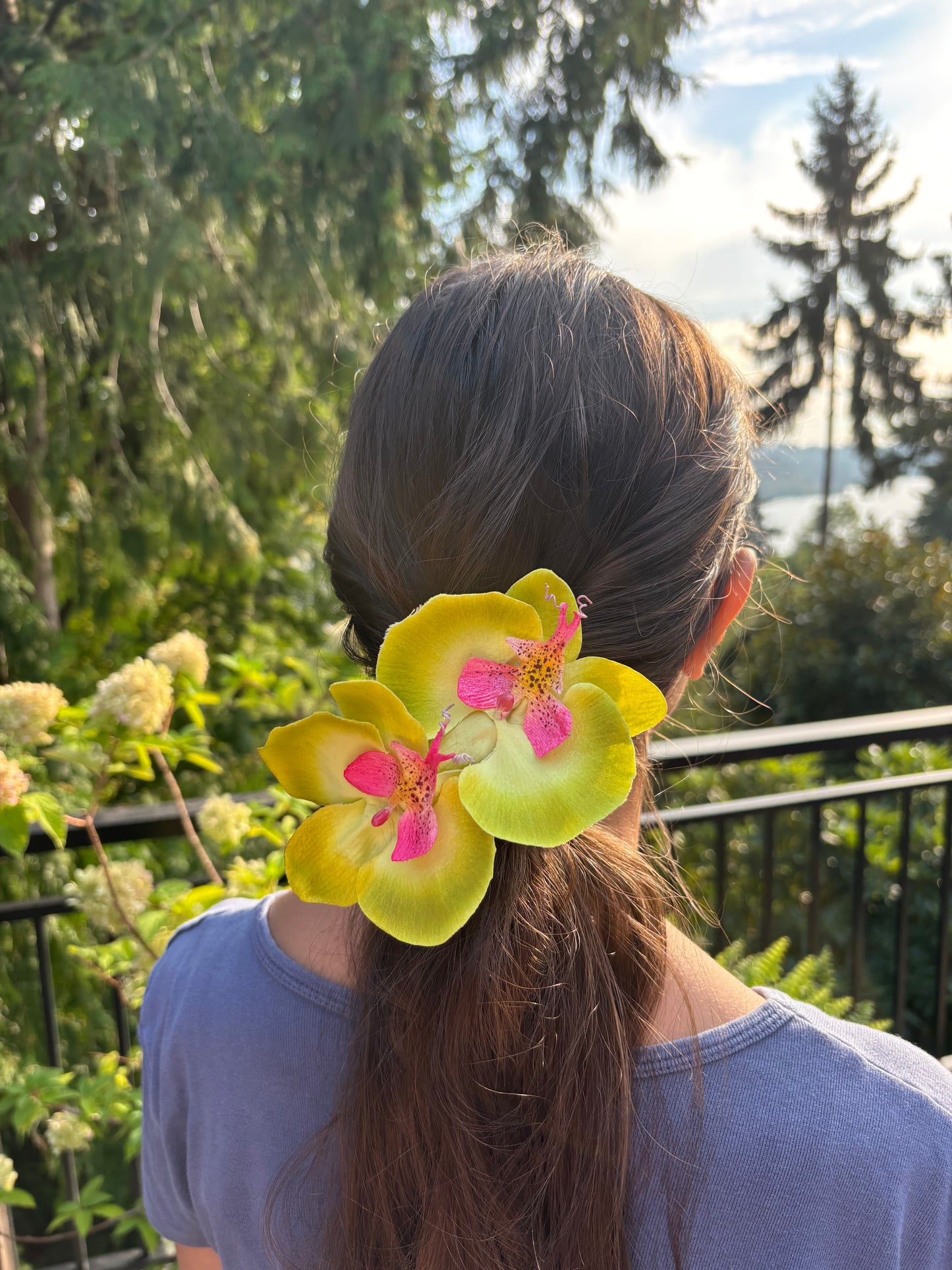 Karin's Garden Stella Phalaenopsis Orchid French Auto Barrette.  Made in the USA - Tropical Vacation Ready - Life like Orchids