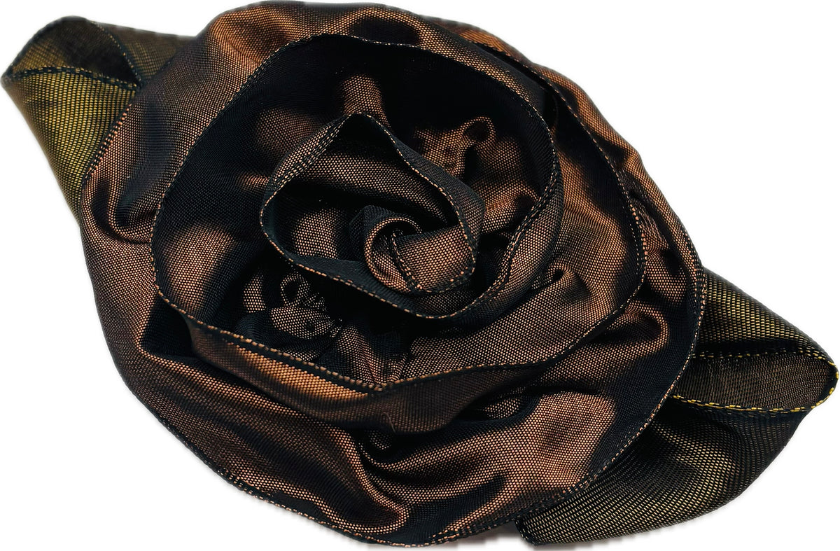 “Rosette” Brooch & Clip in Chestnut Brown.  Pin or Clip to dresses, lapels, purse, hat or wear as a boutonniere. Made in the USA.  You can reshape the flower and leaves to make it larger or smaller.