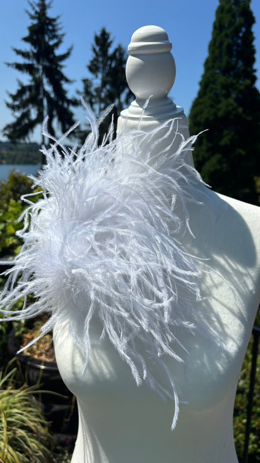 "Dietrich" Grand Ostrich Pin & Clip in White.  Made in the USA. Genuine Ostrich.  Available in Grand or Petite