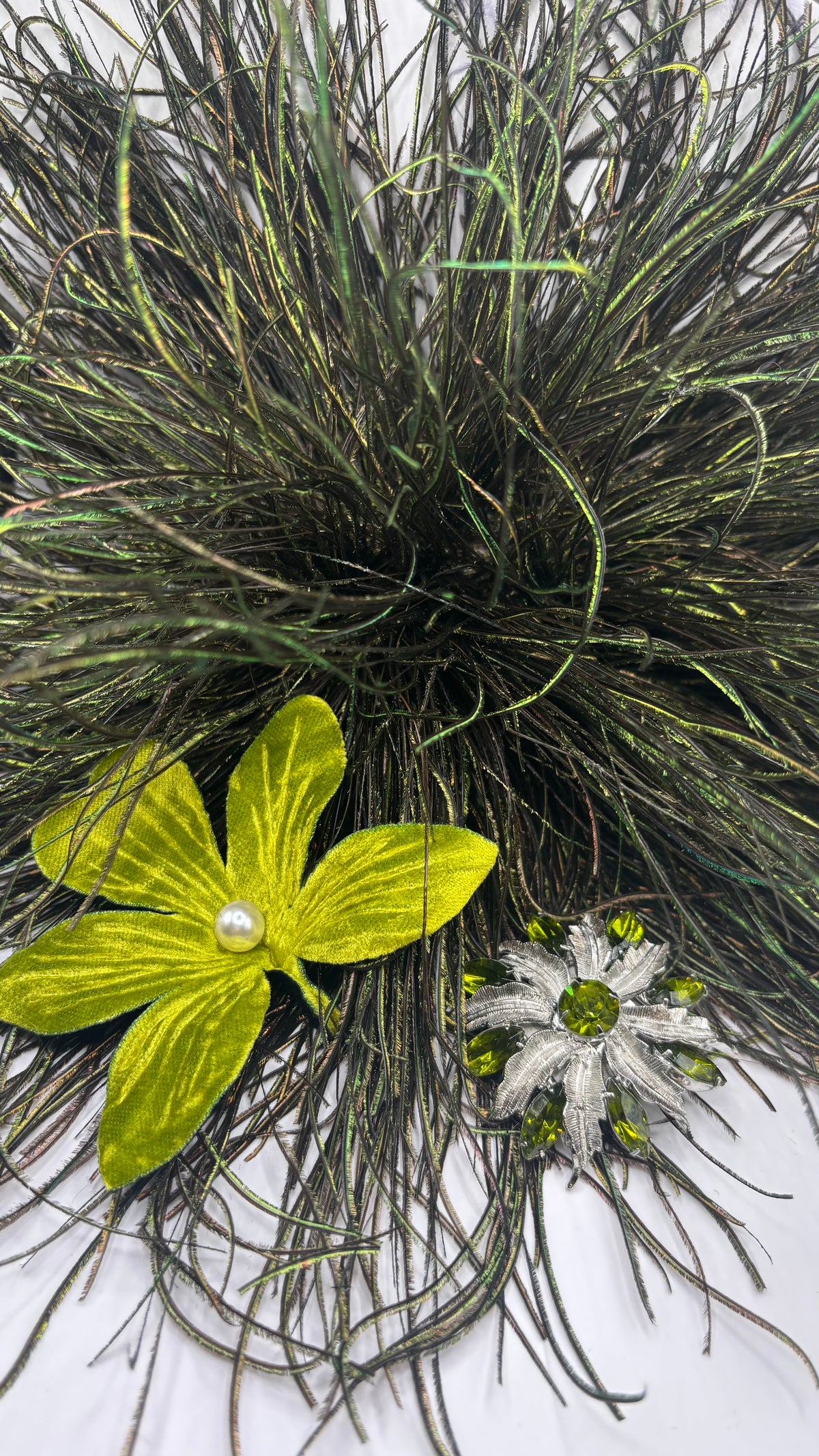 Chartreuse Crushed Velvet Orchid with pearl center Clip into hair, onto lapel, handbag and more