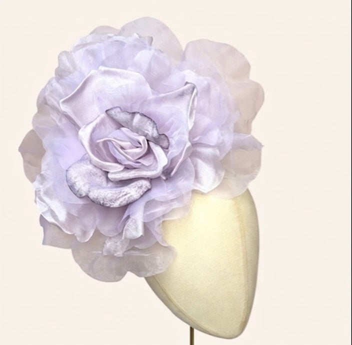 Karin's Garden 10" "Ariana" Lavender Silk & Velvet Organza Rose Pin & Clip.  A Statement Flower