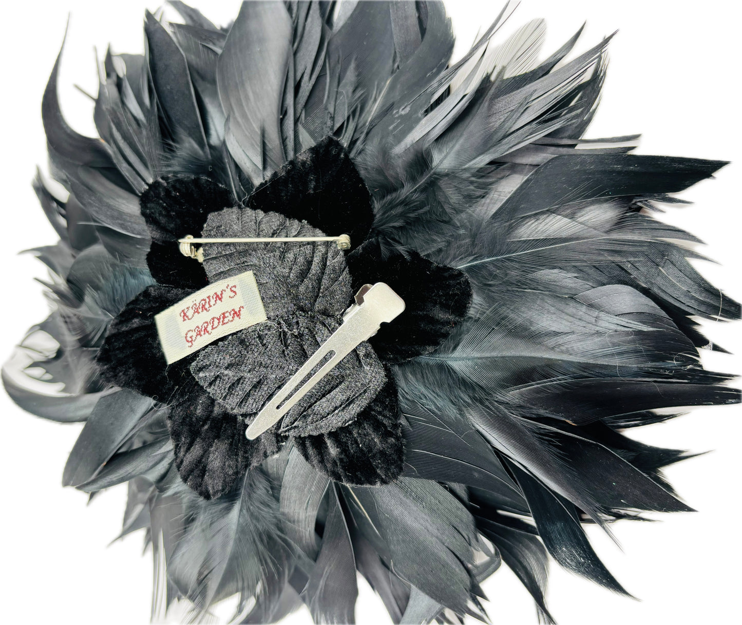 "Josephine" Feather Brooch & Clip in Black.  Wear on your lapel, dress, in your hair, on purse, hat and more.