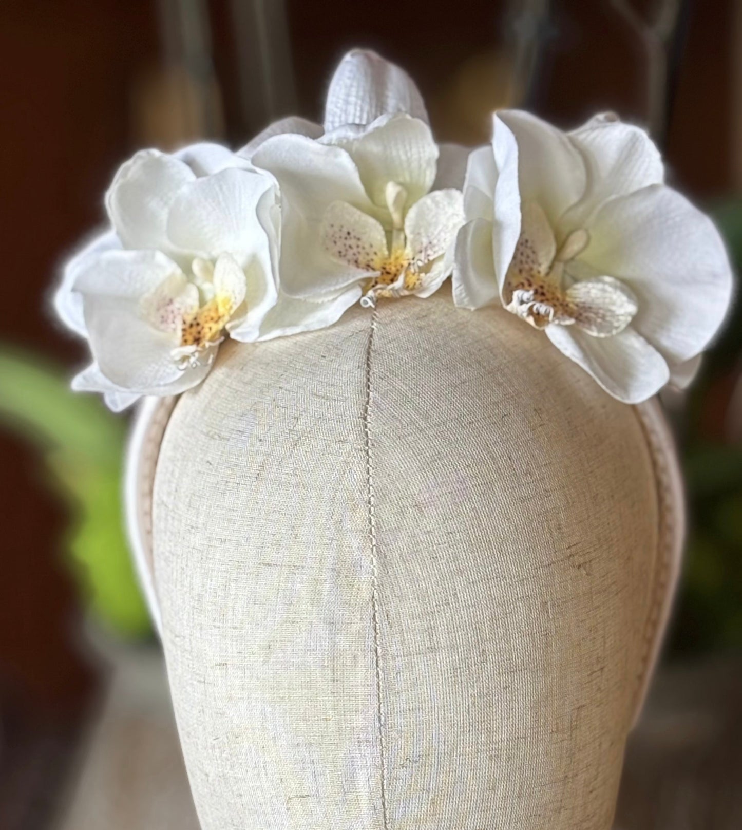 Karin's Garden "Stella" White Orchids Headband.  1" Comfort Fit Headband.  Handmade in the USA.
