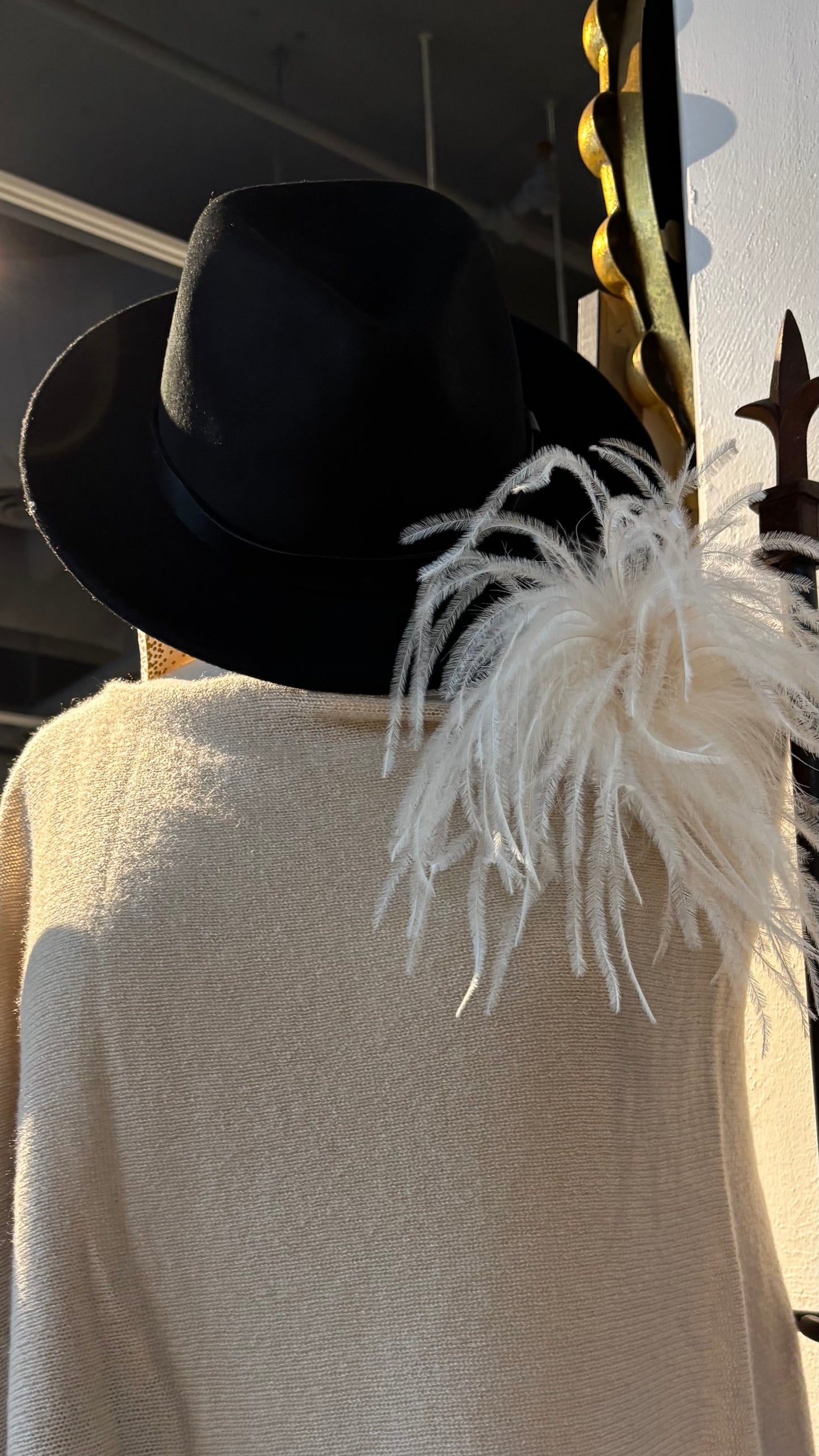 "Dietrich" Petite Ostrich Pin & Clip in Ivory.  Made in the USA. Genuine Ostrich. Available in many colors.  Available in Petite or Grand