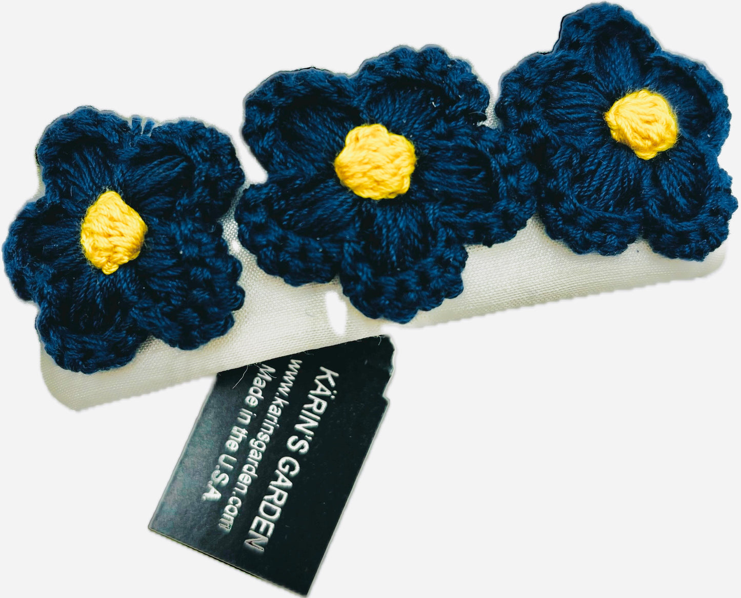 Karin's Garden Silk Clip With Crocheted Daisies - 3" French Auto Metal Barrette