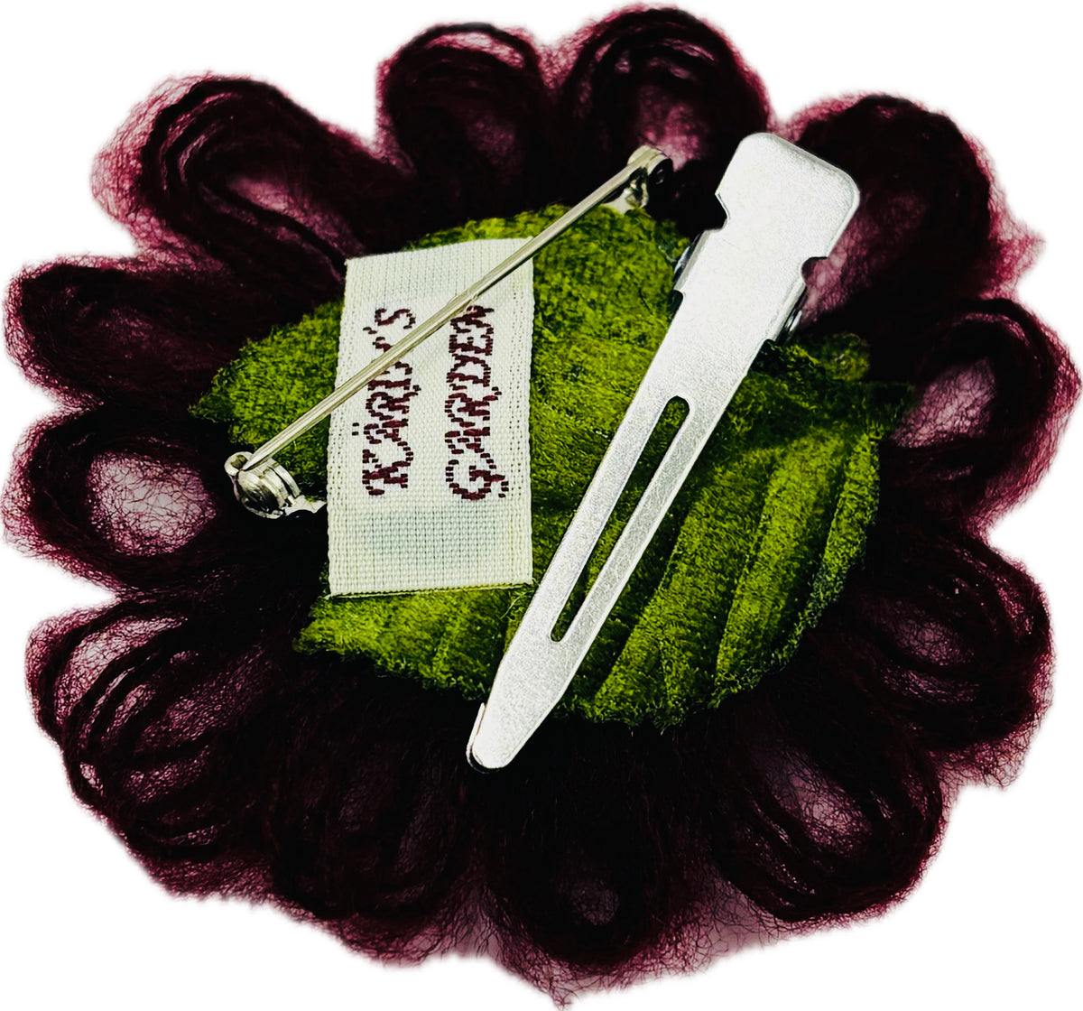 Mohair Velvet Pearl Brooch and Clip in Burgundy.  Handmade in the USA