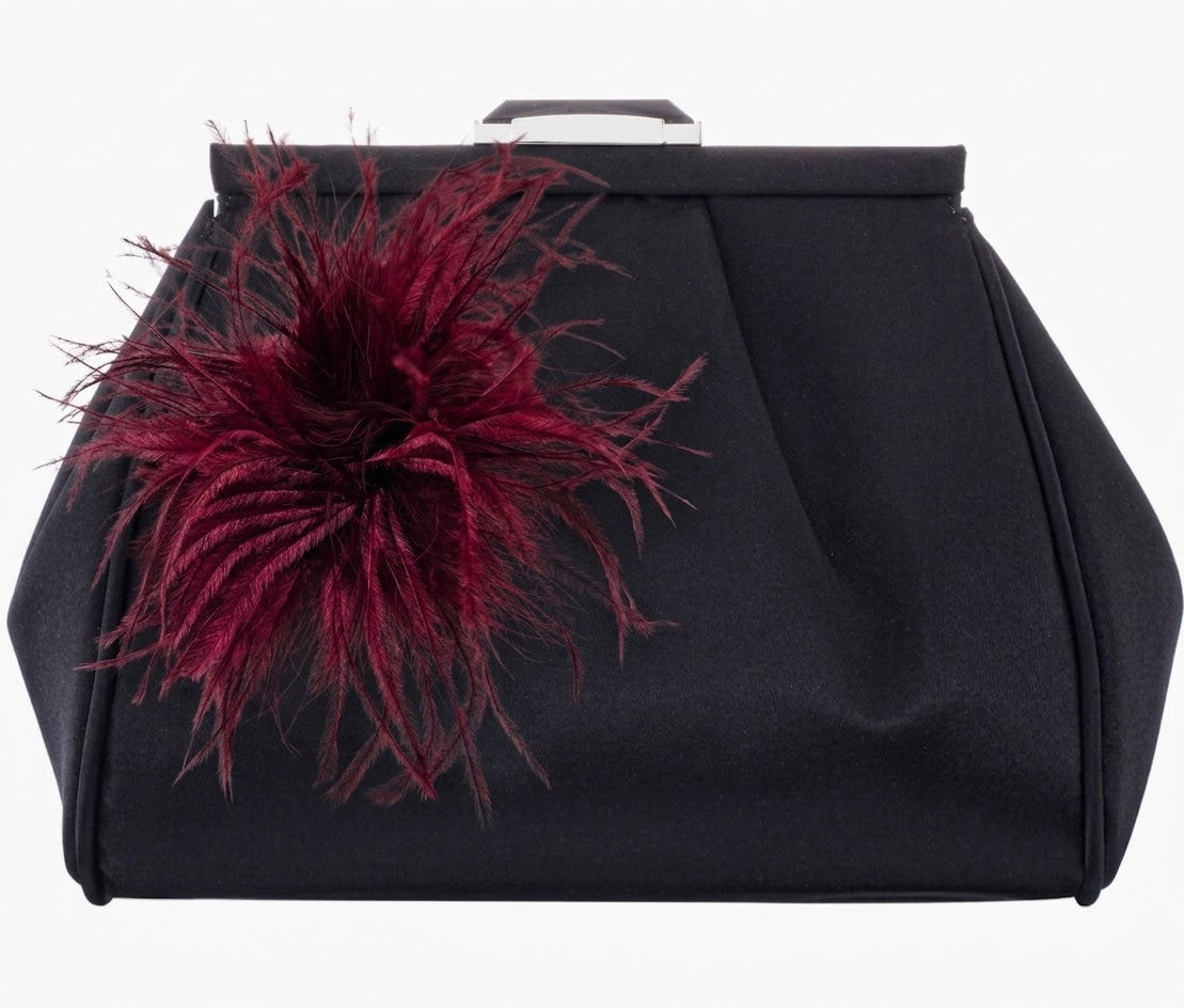Dietrich Petite Ostrich Pin & Clip in Bordeaux.  Handmade in the USA. Genuine Ostrich. Available in many colors.  Available in Petite or Grand