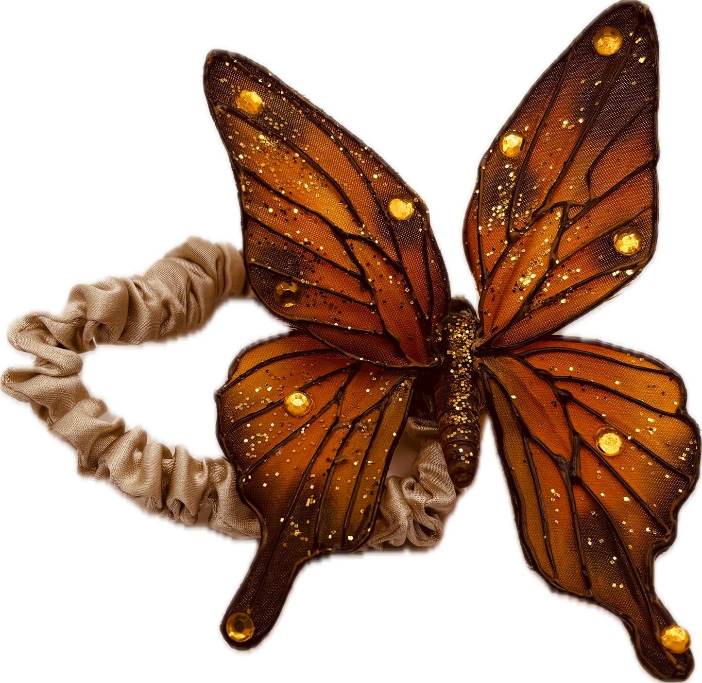 "Vanessa" Karin's Garden 3" Orange Black Butterfly clip. Bendable petals. Wear in your hair, clip to wristlet, clip on lapel, tank top or dress.  Clothing by detailsdancewear