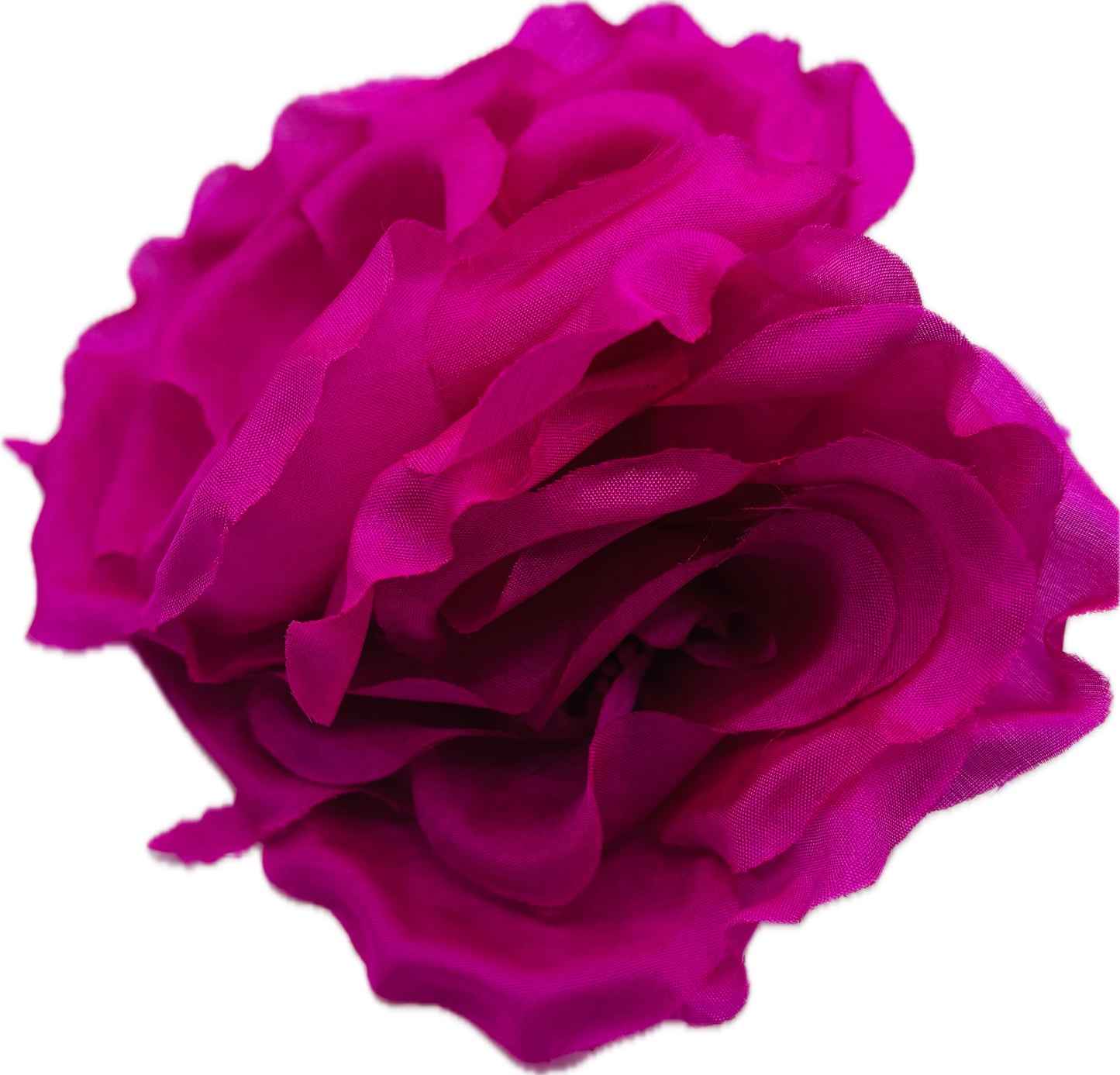 "Bianca" 4.5" Fuchsia Double Rose Silk Brooch and Clip.  Pin or Clip onto dress, into hair, onto handbag, hats, on a dress and more