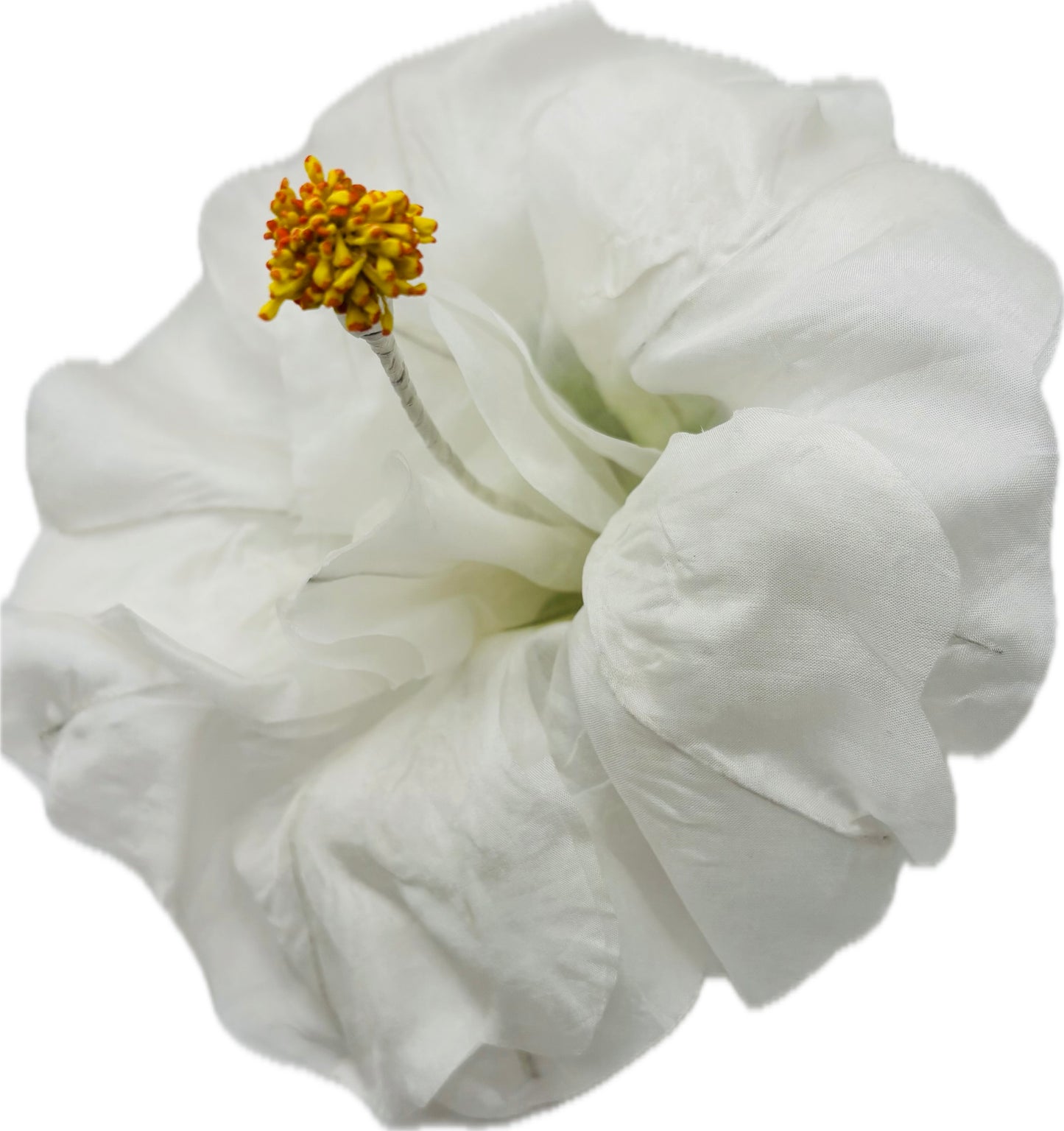 "Caterina" Vintage German White Silk GDR Hibiscus 6" Reimagined Mid-Century Brooch & Clip Duo.  For your sundress, handbag, hat & lapel.