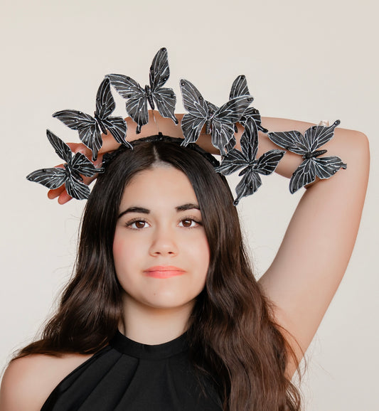 “Vanessa” Black Butterflies Headband.  Comfort Fit Silk Headband, Bendable Butterflies.  Handmade in Bellevue, Washington. Clothing by detailsdancewear