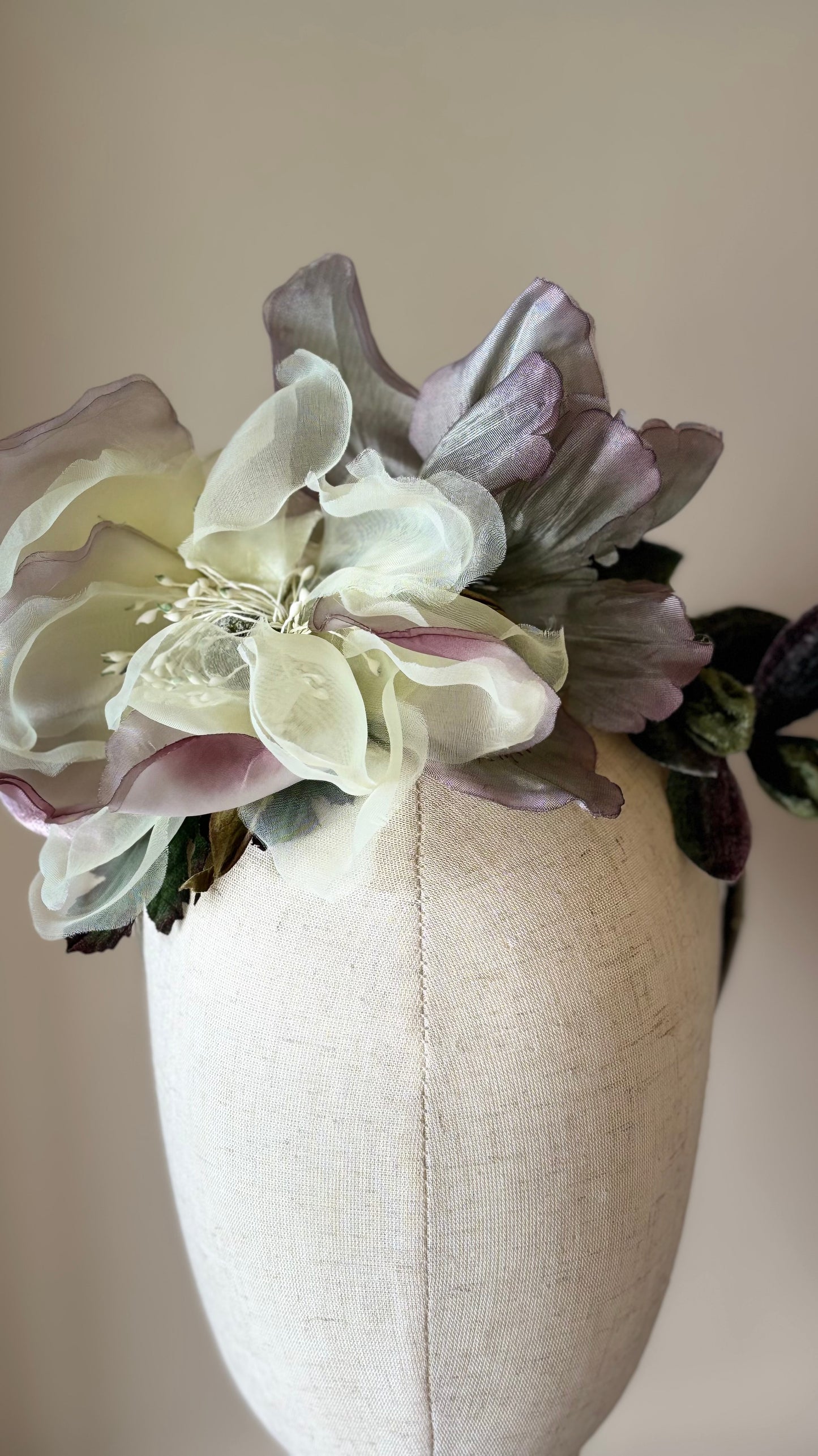 "The Versailles Garden Crown" A one-of-a-kind composition of rare vintage European florals and modern elements, arranged entirely by hand.