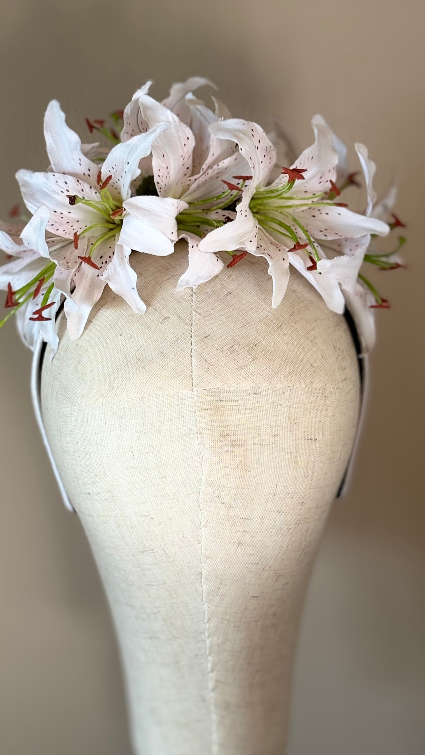 Karin’s Garden “Martha” Couture Tiger Lily Headband | Garden Party Floral Statement Headpiece | Handmade in USA