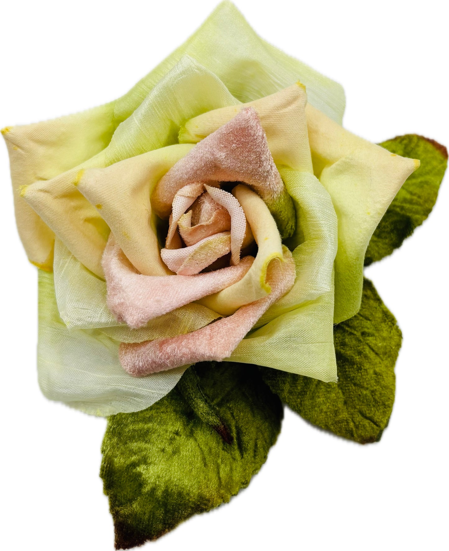 Karin's Garden "Rosalie" 4" Apricot Ivory Rose Pin.  Pin or Clip into Hair or Lapel.