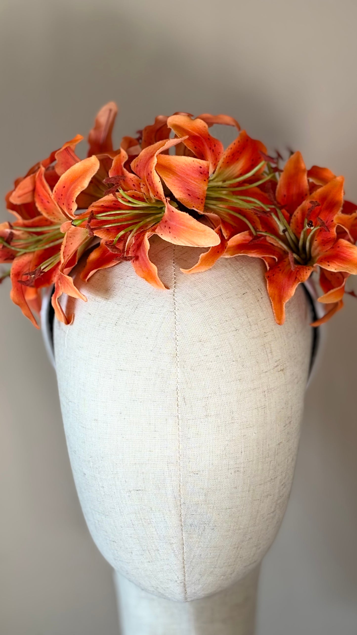 Karin’s Garden “Martha” Couture Tiger Lily Headband | Garden Party Floral Statement Headpiece | Handmade in USA