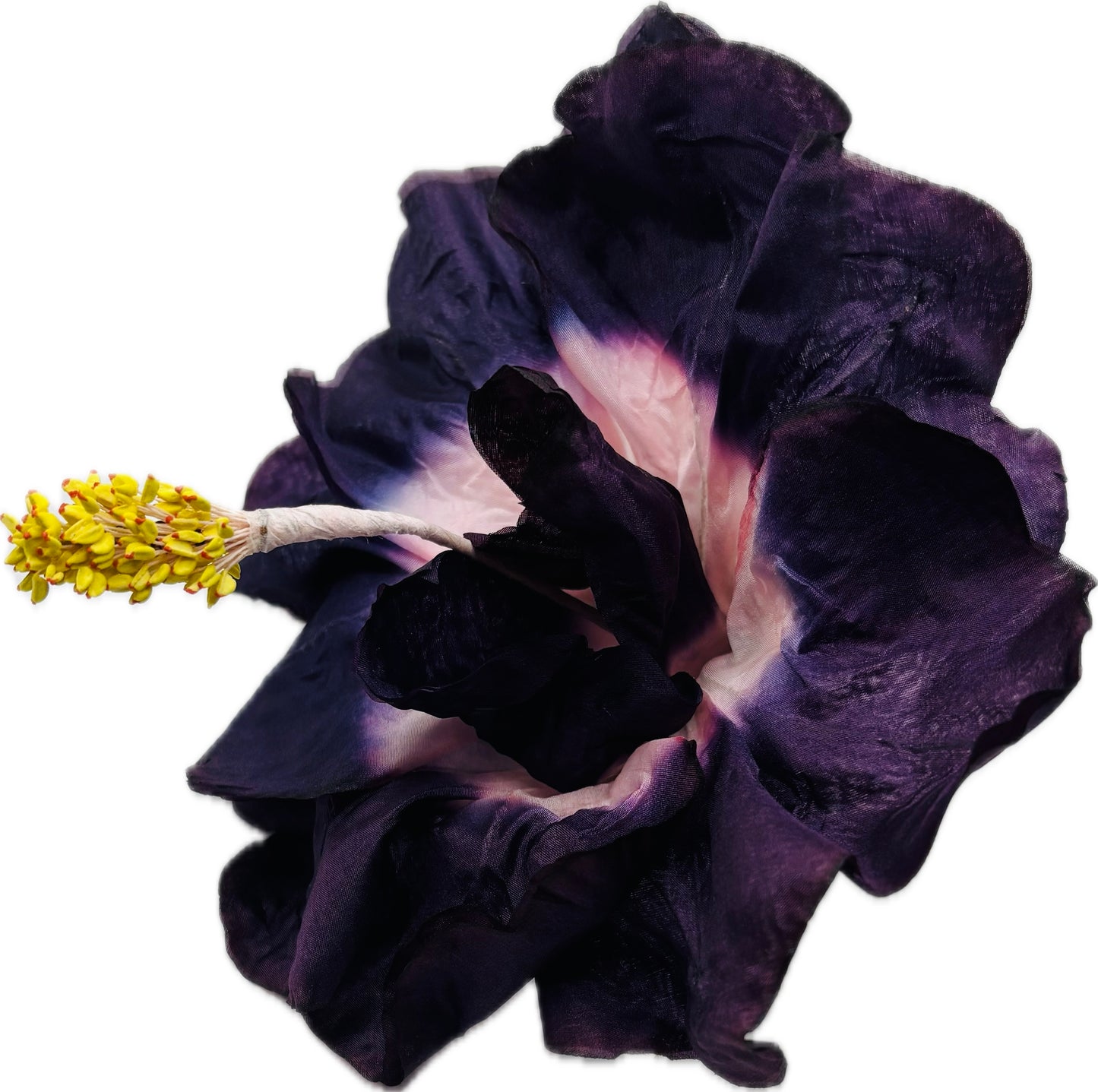 "Caterina" Vintage German Purple GDR Hibiscus 6" Reimagined Mid-Century Brooch & Clip Duo.  For your sundress, handbag, hat & lapel.
