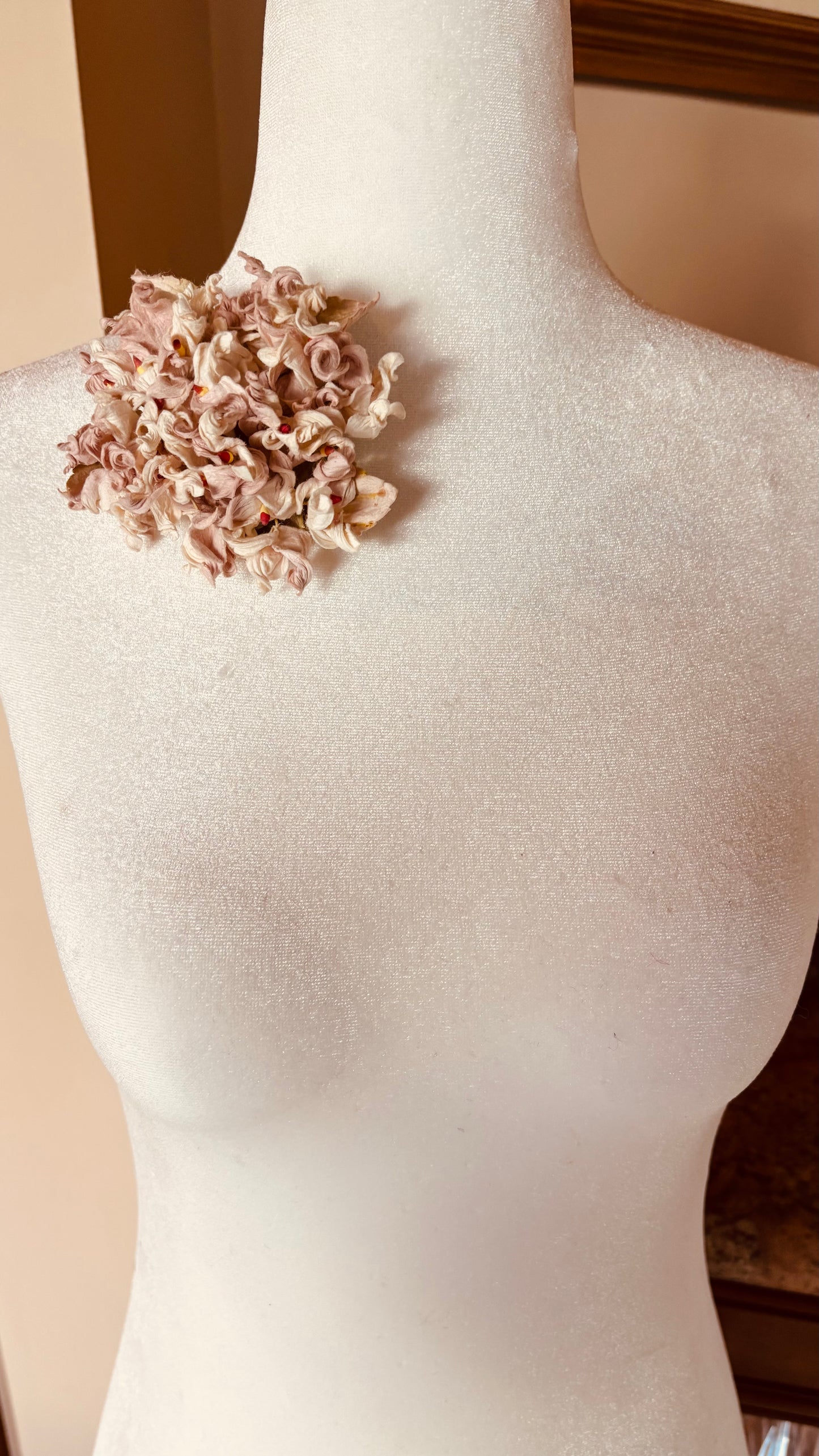 "Esme" Vintage Hydrangea Brooch & Clip 4".  Life Like Hydrangeas