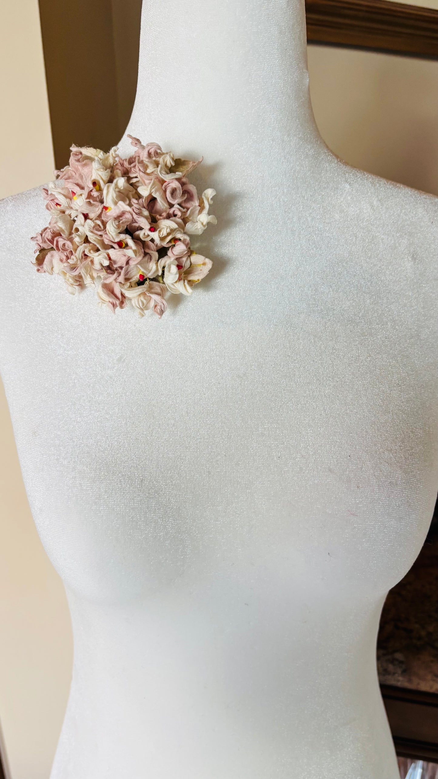 "Esme" Vintage Hydrangea Brooch & Clip 4".  Life Like Hydrangeas