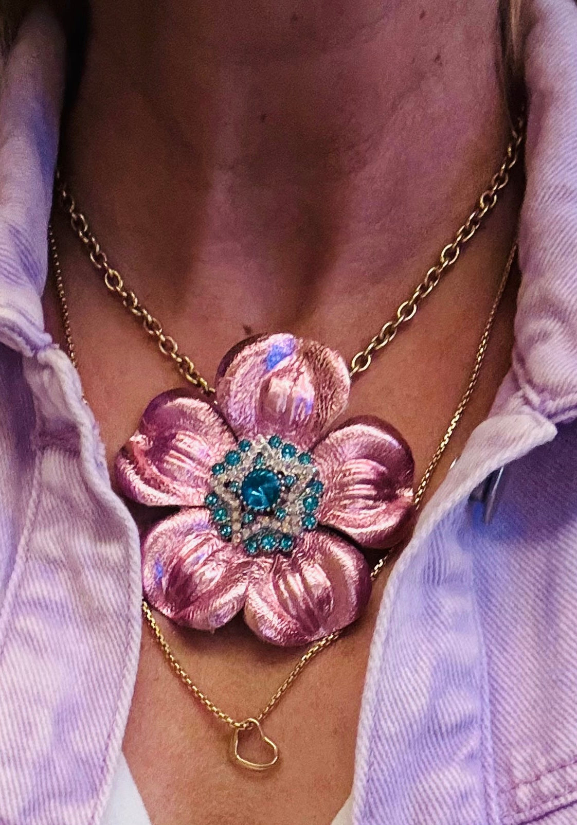 Big Sky Rodeo Glam Pink & Blue Leather Crystal Star Pin & Clip, 2 1/2"
