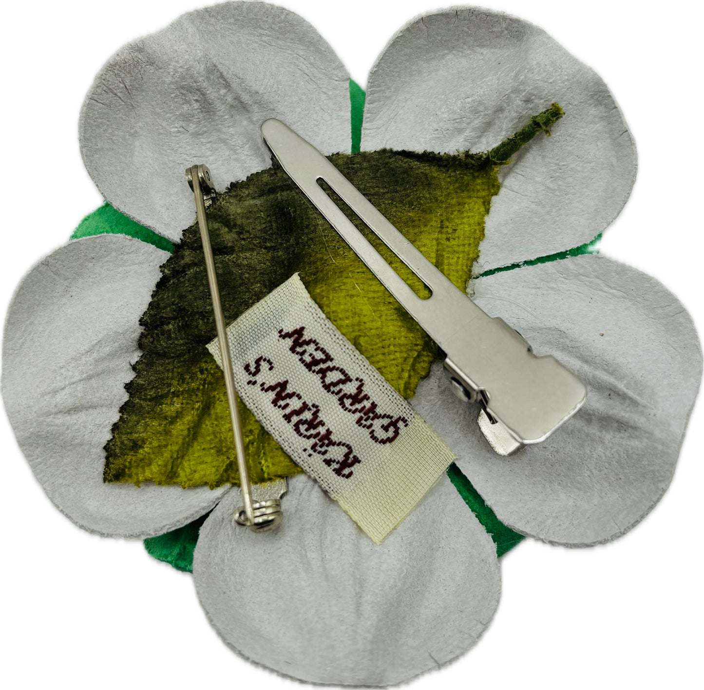 “Marguerite” Red Patent Leather Daisy Flower Brooch & Clip. 2.25" Wear in your hair, on a necklace, dress and more. Made in the USA